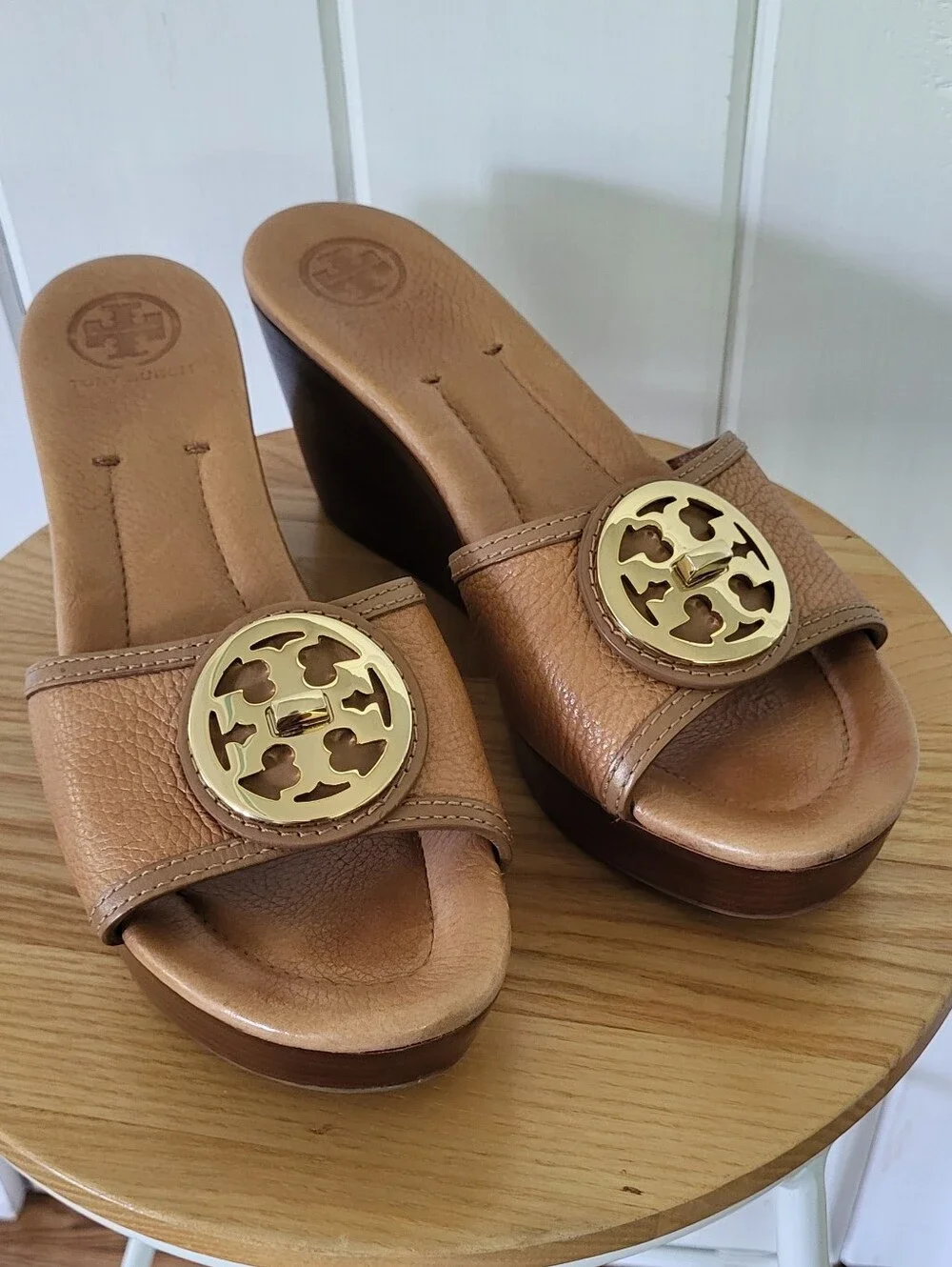 Tory Burch Tan Leather Platform Wedge Sandals